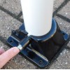 Red & White 76 mm Diameter Fold Down Parking Post (being locked)