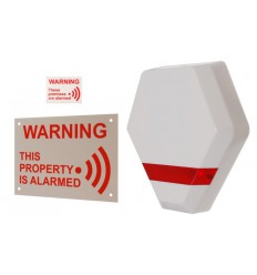 Compact Solar Powered Dummy Alarm Siren with Window Sticker & External Sign