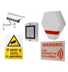 Compact Solar Dummy Alarm Siren, Solar DC2 Dummy CCTV Camera, Dummy Alarm Keypad & 2 x Security Signs
