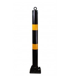 Black & Yellow 76 mm Diameter Fold Down Parking Post. Integral Lock & Chain Eyelet (001-2970 K/D, 001-2980 K/A)