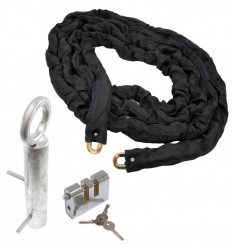 Case Hardened 5 metre Steel Chain Kit with Shackle Lock & Spigot Ground Anchor (012-1500 K/D, 012-1510 K/A).