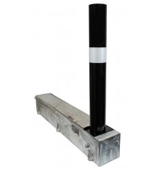 Black fold away (coffin) bollard post with a reflective white band
