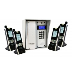 UltraCOM3 - four apartment wireless intercom - battery or DC - silver caller station & silver hood