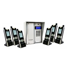 UltraCOM3 - six apartment wireless intercom - battery or DC - silver caller station & silver hood
