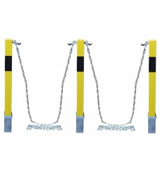 3 x yellow removable security bollards & chain kit – heavy duty parking & driveway posts (100P)
