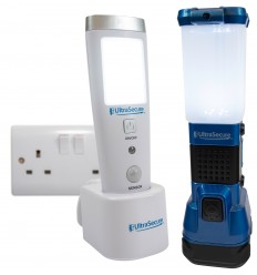 Mains plug-in power failure LED torch & LED lantern kit – rechargeable emergency lighting set