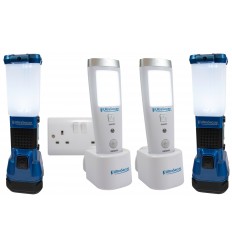 2 x mains plug-in power failure LED torches & 2 x LED lanterns – rechargeable emergency lighting set