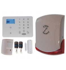 Wireless GSM home alarm – 4G control panel with 1 pet friendly PIR sensor, 1 door/window sensor & 1 external siren (KP)