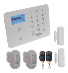 Wireless GSM flat alarm – 4G control panel with 2 curtain PIRs, 2 door/window sensors & 2 remotes (KP)