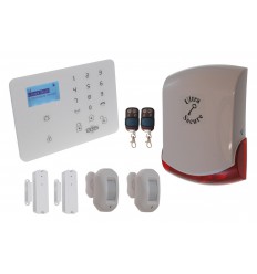 Wireless GSM home alarm – 4G control panel with 2 curtain PIR sensors, 2 door/window sensors & 1 external siren (KP)