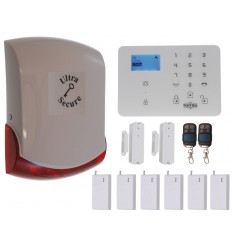 Wireless GSM home alarm – 4G control panel with 2 door/window sensors, 6 vibration sensors & 1 external siren (KP)