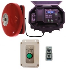 Wireless industrial doorbell kit (800m) – high resistance ‘Please ring’ grey button & wired red bell (Protect 800)