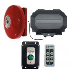 Wireless industrial doorbell kit (800m) – high resistance ‘Please ring’ black button & wired red bell (Protect 800)