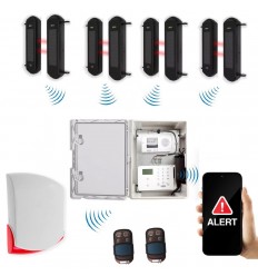Wireless long range solar perimeter infrared beam kit (900m) 4 x 1B with solid lid GSM box & siren – outdoor security (DA600+)