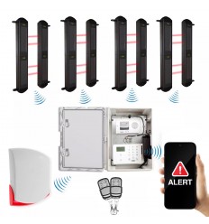 Wireless long range solar perimeter infrared beam kit (900m) 4 x 2B with solid lid GSM box & siren – outdoor security (DA600+)