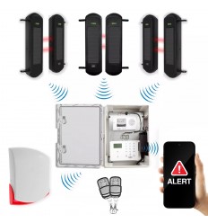 Wireless long range solar perimeter infrared beam kit (900m) 3 x 1B with GSM box & siren – outdoor security (DA600+)