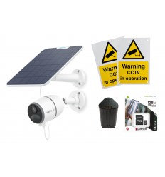 4G battery camera & white solar panel - 4K (8MP) / smart detection / night vision /  battery / 128GB micro SD / 2 x A5 signs