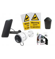 4G battery camera & black solar panel - 4K (8MP) / smart detection / night vision /  battery / 128GB micro SD / 2 x A5 signs