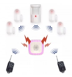 Wireless flat alarm – 1 PIR with 4 door/window sensors, 1 internal siren & 2 remotes (HY)