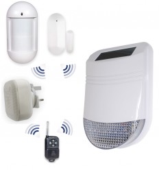 Wireless home alarm – external siren with 1 PIR, 1 door/window sensor, 1 internal siren & 1 remote (HY)