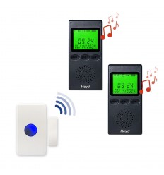 Long range wireless pager doorbell (700m) – with 1 push button/contacts & 2 portable pagers (HEYO)