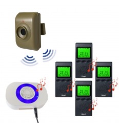Heyo-Alert 4 x portable wireless receiver pagers - 1 x outdoor PIR - 1 x indoor receiver