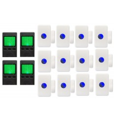 Long range wireless pager doorbell (700m) – with 12 push button/contacts & 4 portable pagers (HEYO)