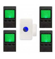 Long range wireless pager doorbell (700m) – with push button/contact & 4 portable pagers (HEYO)