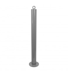 Grey 76mm bolt down steel bollard with top chain eyelet – heavy duty car park security post