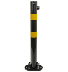 Black fold down parking post with yellow reflective bands – driveway security bollard (610B)
