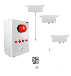 Long range (900 metre) wireless disabled toilet alarm with control box, reset remotes, & 3 pull cords (DA600+)
