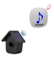 600m wireless garden & driveway alarm kit – 1 birdbox PIR sensor with dual solar panels, 35-melody chime receiver (DA600+)