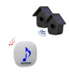 600m wireless garden & driveway alarm kit – 1 birdbox PIR sensor with dual solar panels, 35-melody chime receiver (DA600+)