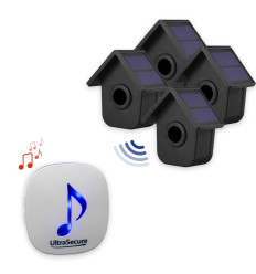 600m wireless garden & driveway alarm kit – 3 birdbox PIR sensors with dual solar panels, 35-melody chime receiver (DA600+)