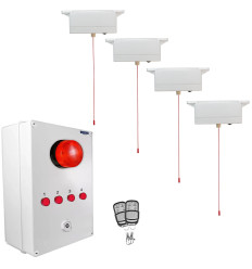 Long range (900 metre) wireless disabled toilet alarm with control box, reset remotes, & 4 pull cords (DA600+)