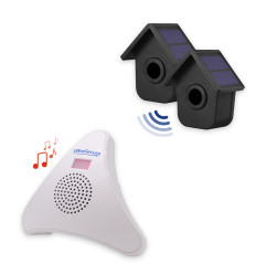 Long range wireless driveway alert (600m) – 2 x dual solar birdbox PIRs with plug-in TR chime receiver (DA600+)