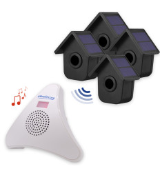 Wireless driveway & home alert kit – 3 birdbox PIRs with dual solar panels, 35-melody receiver with battery backup (DA600+)