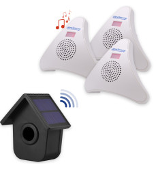 Wireless driveway & home alert kit – 1 birdbox PIR with dual solar panels, 2 35-melody receivers with battery backup (DA600+)