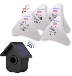 Wireless driveway & home alert kit – 1 birdbox PIR with dual solar panels, 3 35-melody receivers with battery backup (DA600+)
