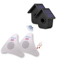 Long range wireless driveway alert (600m) – 2 x dual solar birdbox PIRs with 2 x plug-in TR chime receivers (DA600+)