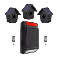 Long range wireless outdoor alarm (600m) – 3 dual solar birdbox PIR sensors with solar powered siren (DA600+)