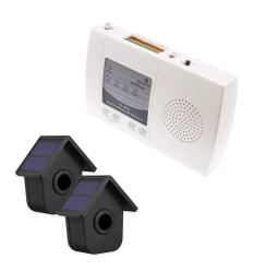 600m wireless garden & driveway alarm kit – 2 birdbox PIR sensors with dual solar panels, 4 channel indoor receiver (DA600+)