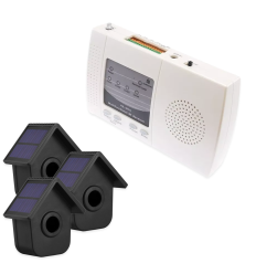 600m wireless garden & driveway alarm kit – 3 birdbox PIR sensors with dual solar panels, 4 channel indoor receiver (DA600+)