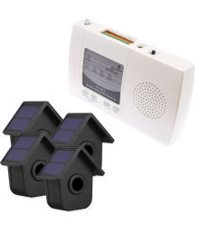 600m wireless garden & driveway alarm kit – 4 birdbox PIR sensors with dual solar panels, 4 channel indoor receiver (DA600+)
