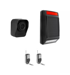 Long range wireless outdoor alarm (600m) – 1 battery powered PIR sensor with solar powered siren (DA600+)