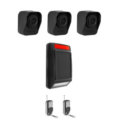 600m motion alert system with solar powered solar siren & 3 battery powered PIRs (DA600+)