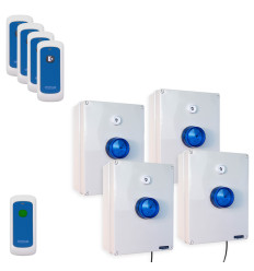 Wireless lockdown control boxes with blue strobes, multi-tone sirens, stop button with x4 portable trigger buttons