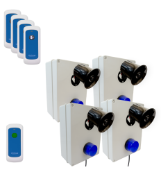 Wireless lockdown control boxes with blue strobes, loud 118dB sirens, stop button with x4 portable trigger buttons