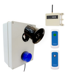 Wireless lockdown control box with blue strobe, loud 118dB  siren, signal repeater, portable trigger & stop button