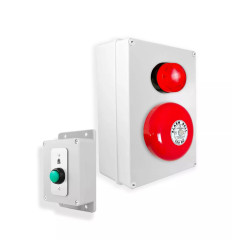 Wireless warehouse & industrial doorbell kit – 800m range, bell with red strobe & heavy duty push button (Protect 800)